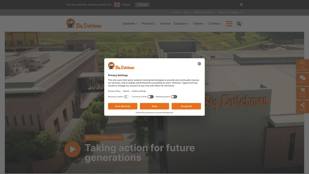 Screenshot of Big Dutchman website