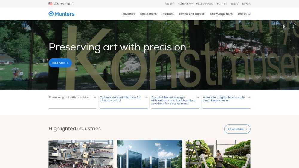 Screenshot of Munters website